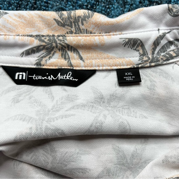 Travis Mathew Palm Tree Print Golf Polo in White Peach Grey - Picture 4 of 5